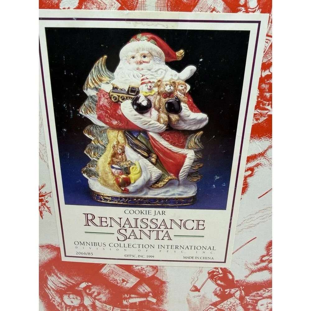 VTG  1994 Fitz Floyd Renaissance Santa Christmas Cookie Jar Hand Paint Omnibus